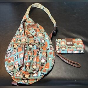 UNIONBAY Owl Print Sling Bag and Wallet Set